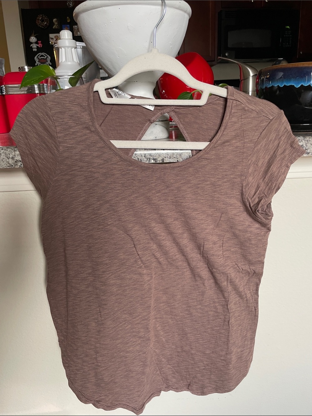 Short Sleeve Scoop Neck Top in Mauve Brown
